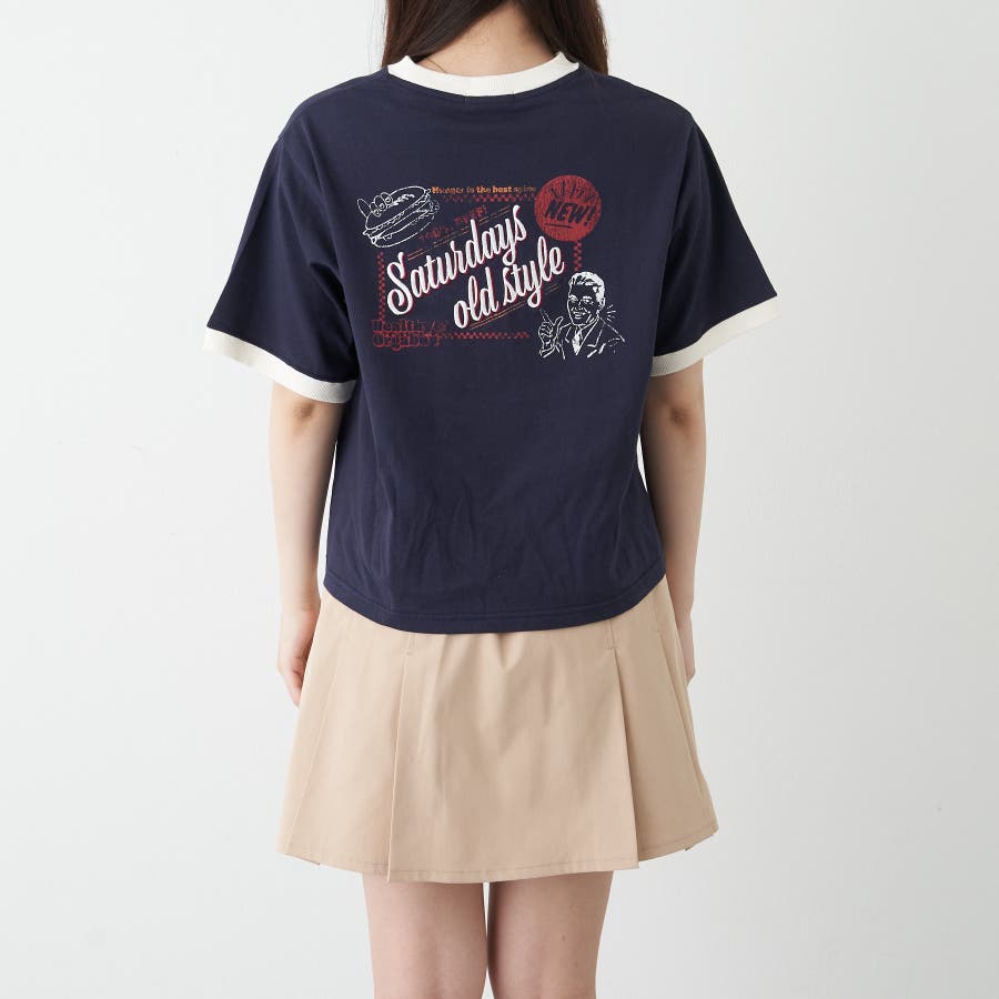 レトロドック＆紳士図案リンガーTシャツ[品番：OLOW0010493]｜OLIVE