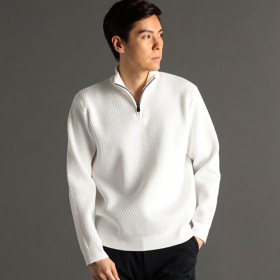 ダイヤジャカード ハーフジップスタンドカラーニット[品番