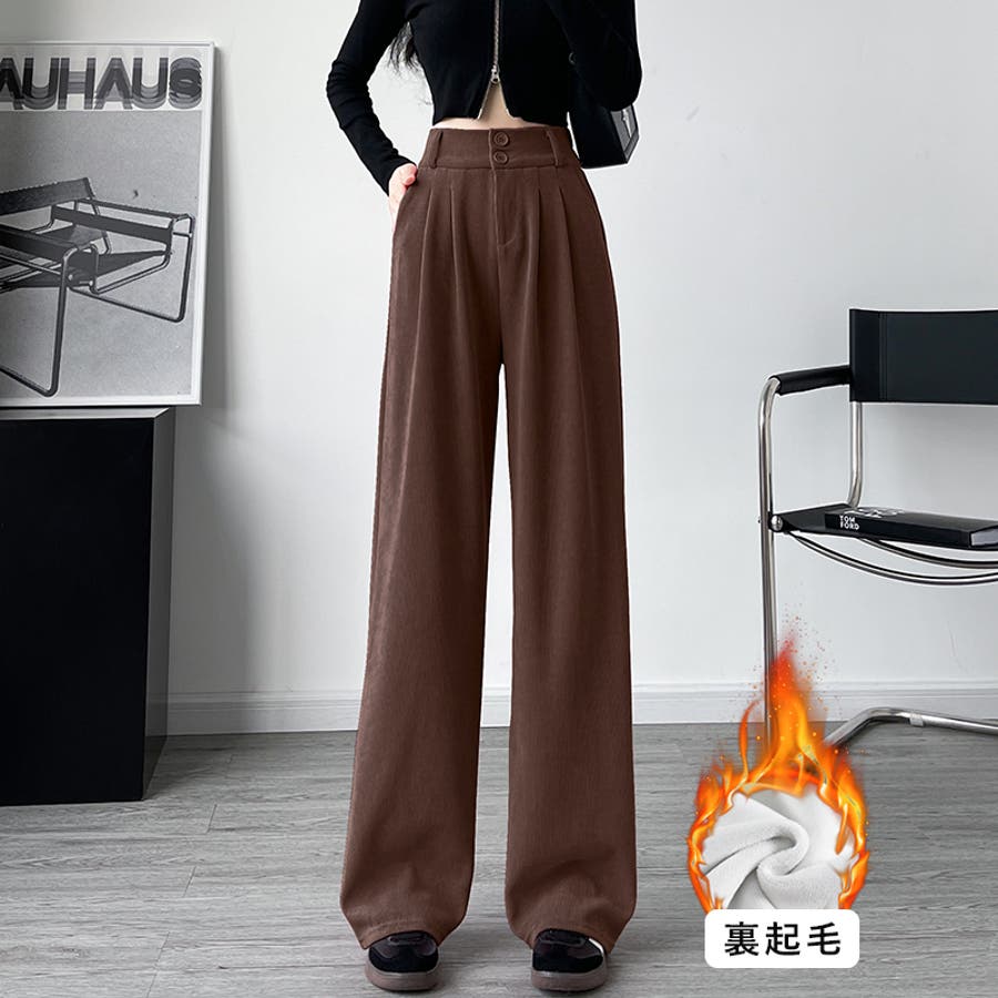 ウエストゴム 裏起毛タックワイドパンツ 裏起毛パンツ[品番