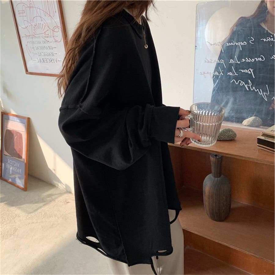 ダメージ加工カットソー ロングT レディース[品番:NELW0000922 ダメージ加工カットソー ロングT レディース[品番:NELW0000922