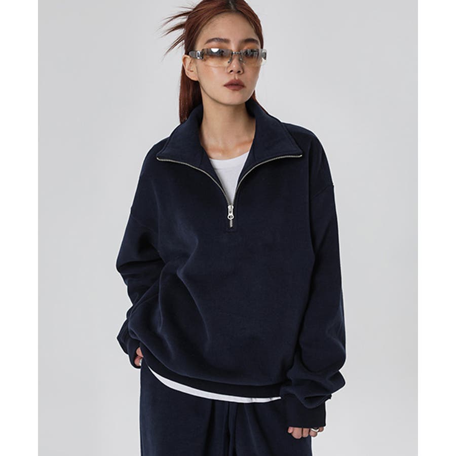 BLACK UPオーバーサイズ裏起毛ハーフジップアップスウェット