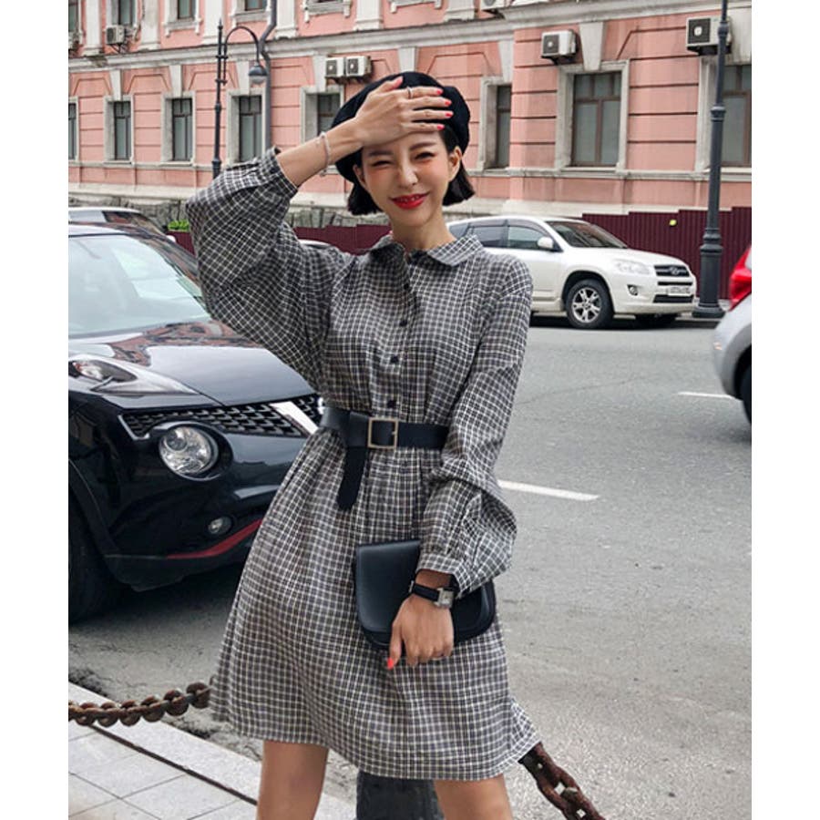 MERONGSHOPチェック柄シャツワンピース韓国 韓国ファッション