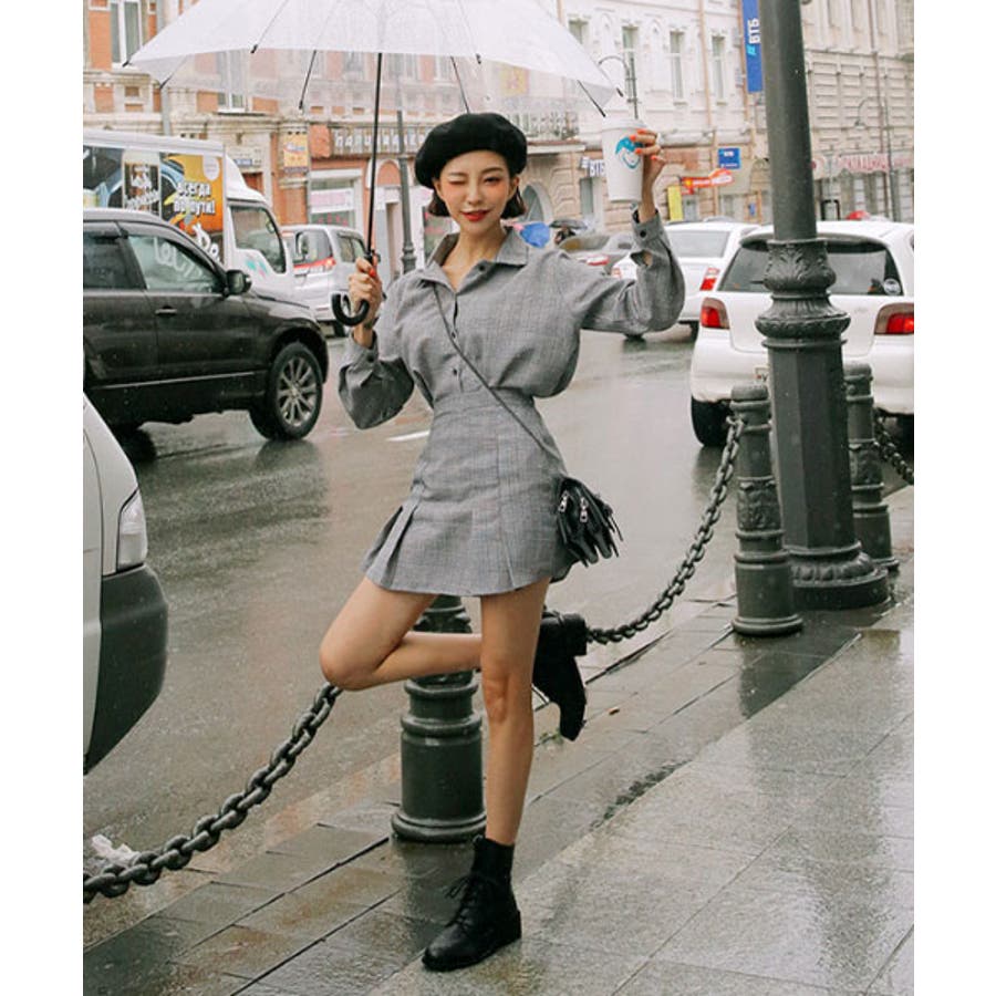 MERONGSHOPチェック柄セットアップ韓国 韓国ファッション