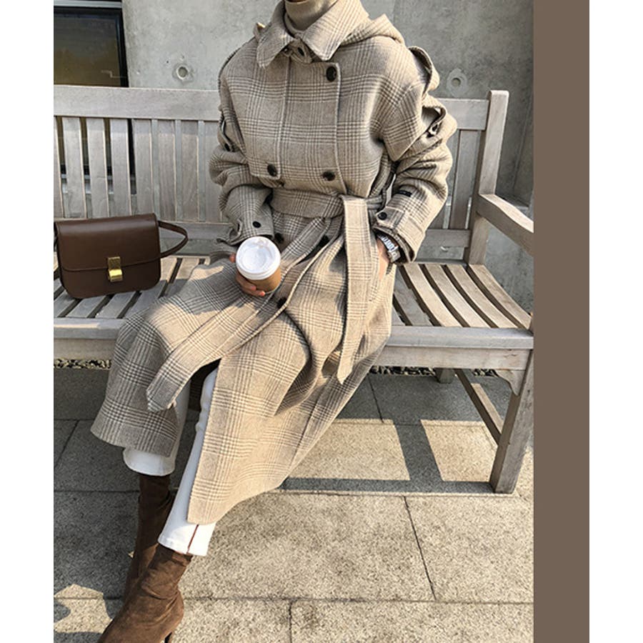 NANING9グレンチェックハンドメイドロングコート韓国 韓国