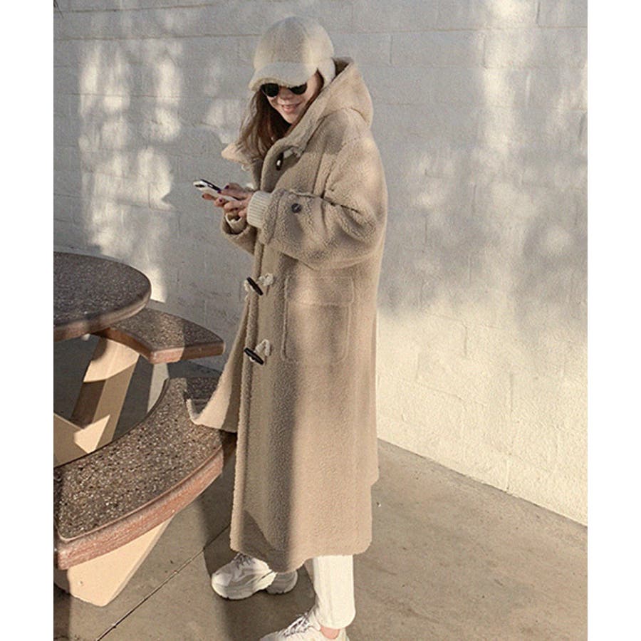 【メール便無料】 Faux herlipto 崇め Coat Duffle Hoodie Fur ジャケット・アウター