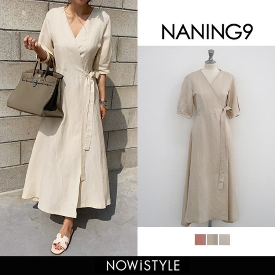 naning9五分袖ラップワンピース韓国 韓国ファッション ラップスカート