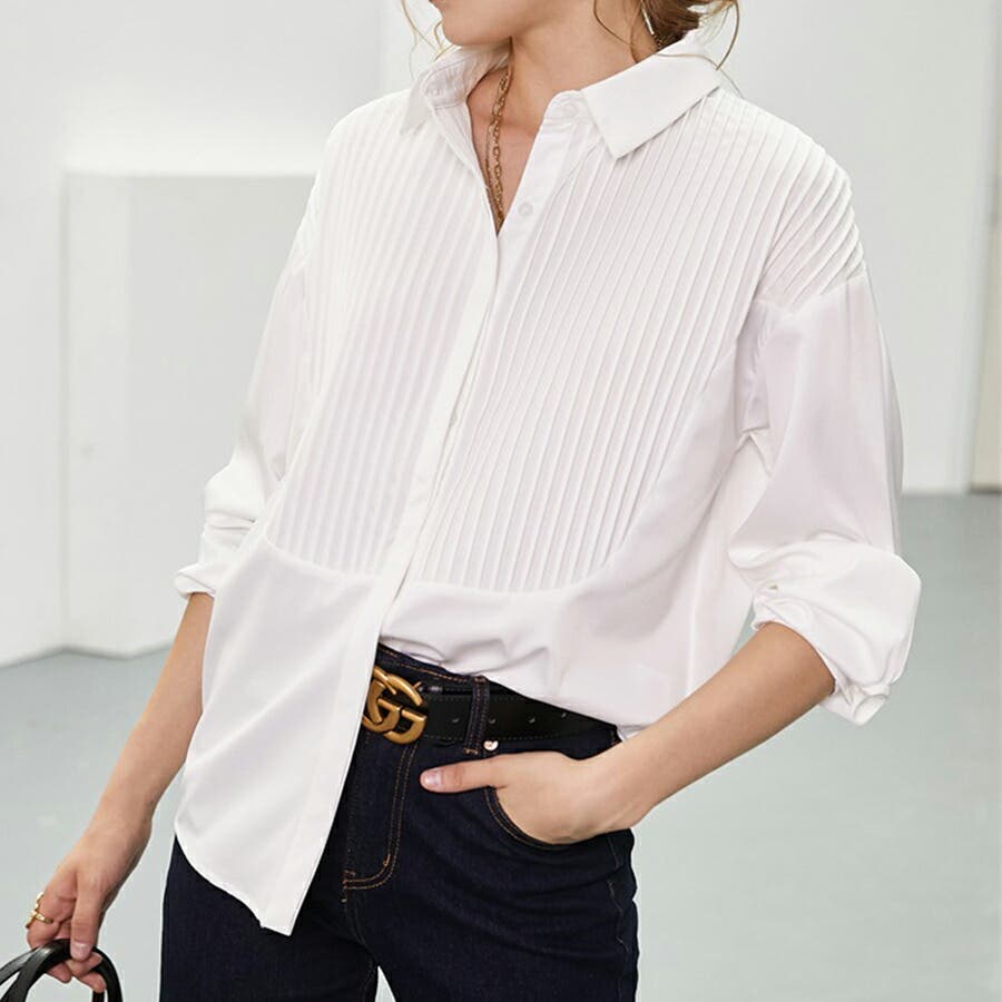 フロントタックシャツ シンプル 重ね着[品番:XL000002063 フロントタックシャツ シンプル 重ね着[品番:XL000002063