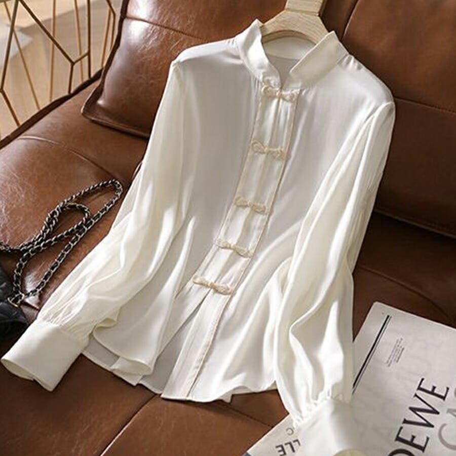 チャイナ風ブラウス シンプル 無地[品番：XL000002351]｜SLENDER