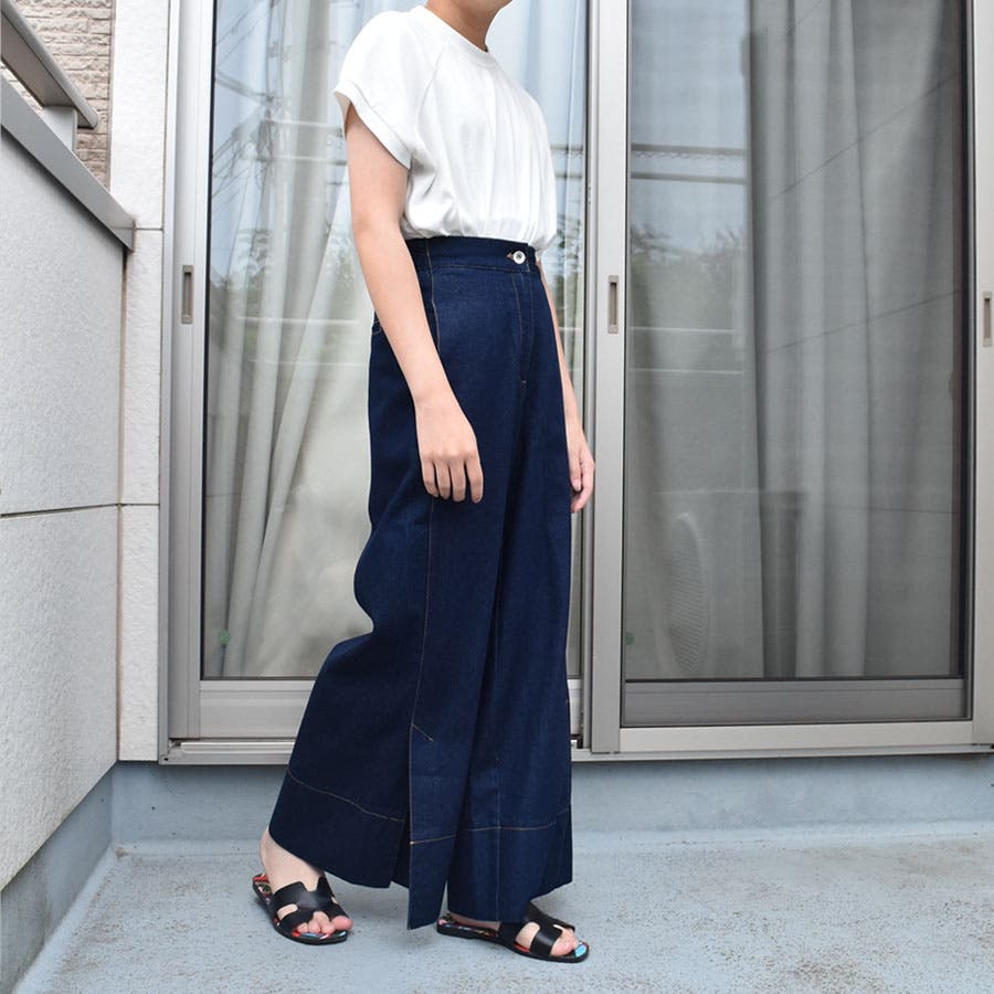 ニジブラ nijibra 美脚サイドスリットニットパンツ ワイドパンツ