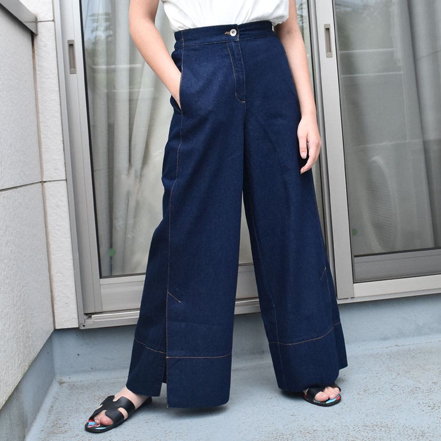 L～5L】【セットカップ可】 サイド スリット ワイド パンツ
