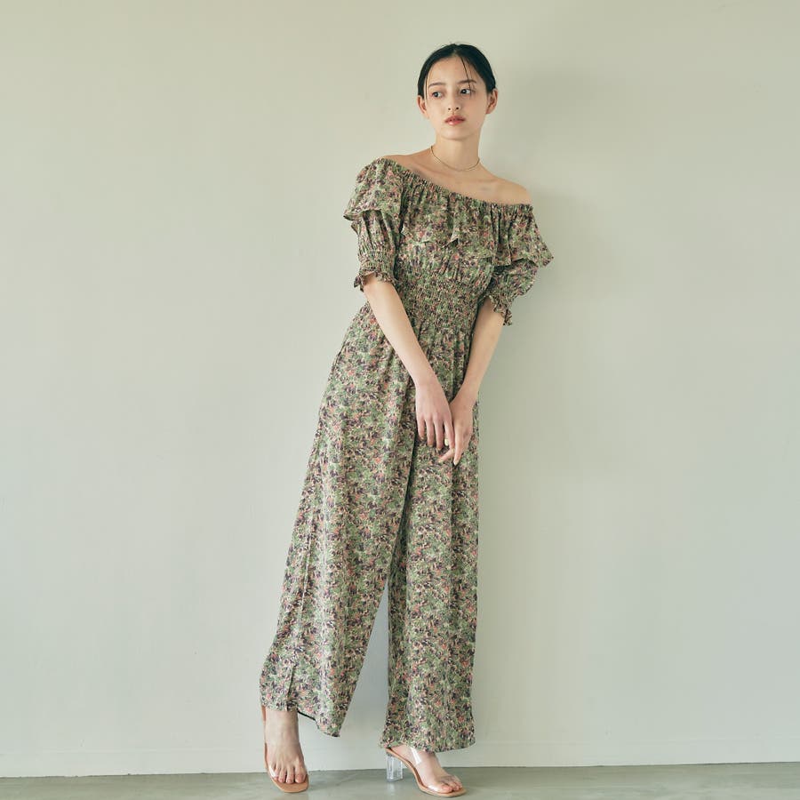 花柄シフォンオフショルダーオールインワン[品番：ORGW0000070]｜Ada
