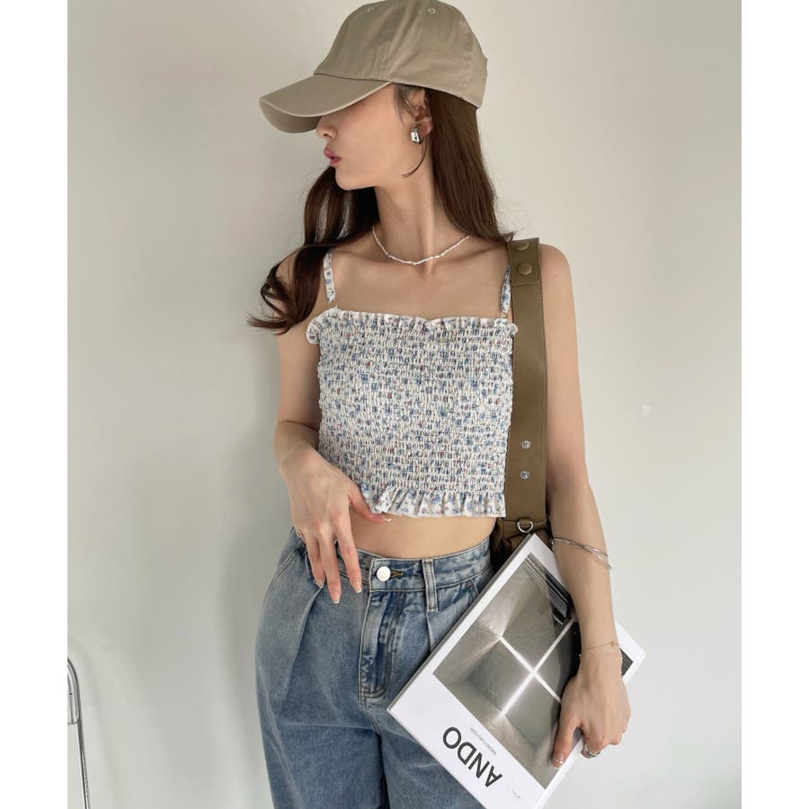 【初売り】 小花柄 シャーリング ベアトップ キャミソール[品番 犬服・アクセサリー