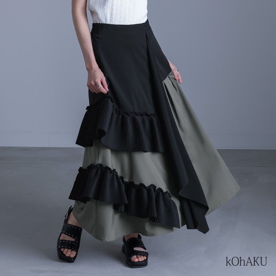 kOhAKUプリーツデザイン切り替えフレアスカート[品番 kOhAKUプリーツデザイン切り替えフレアスカート[品番