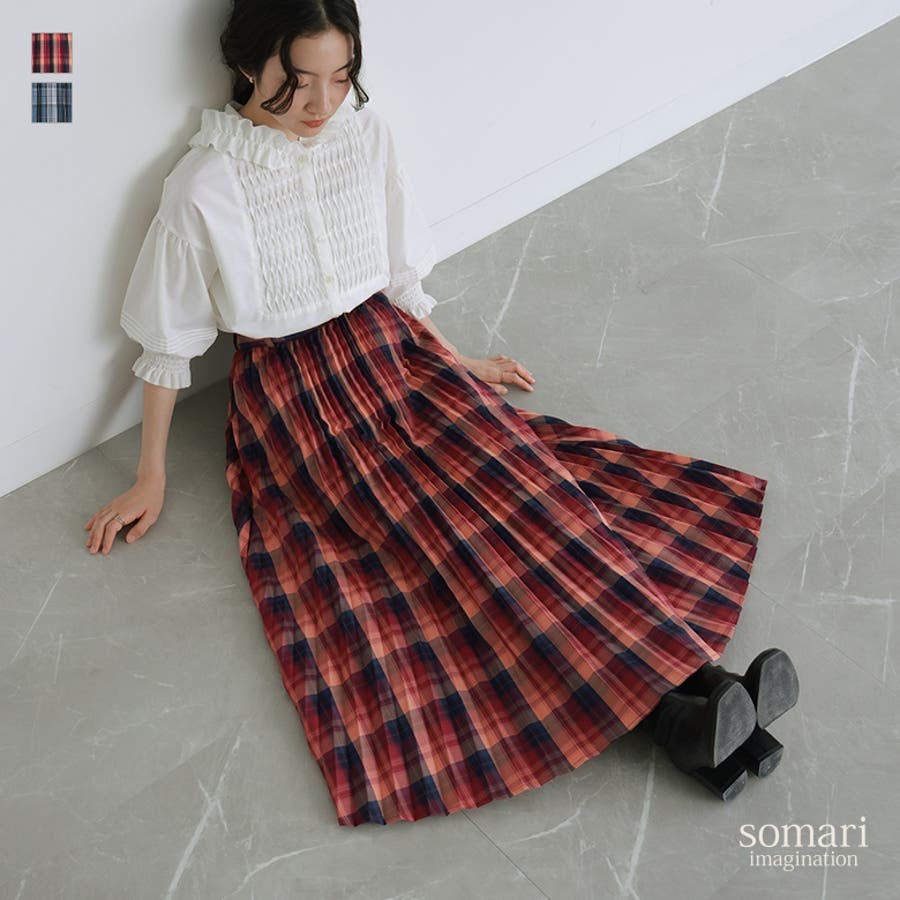 在庫一掃セール somari imaginationチェック柄プリーツスカート』[品番 スカート