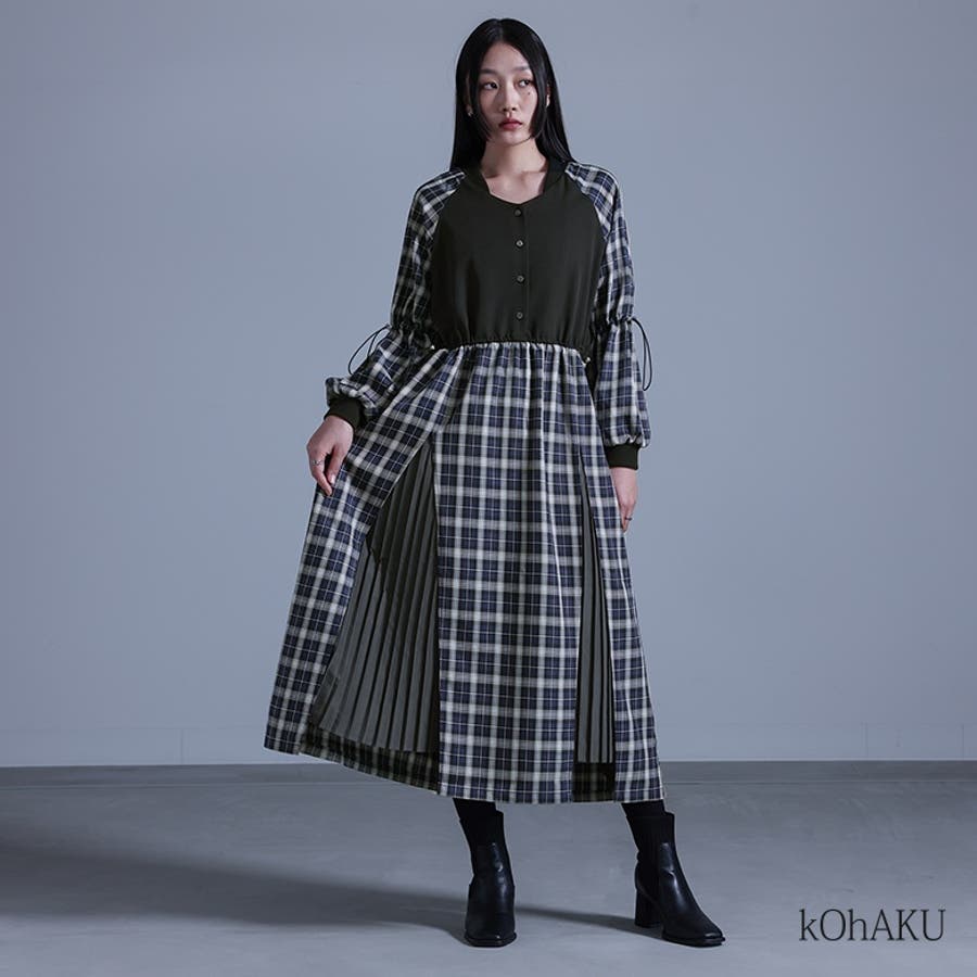 kOhAKUモノトーン柄切替シャツワンピース』