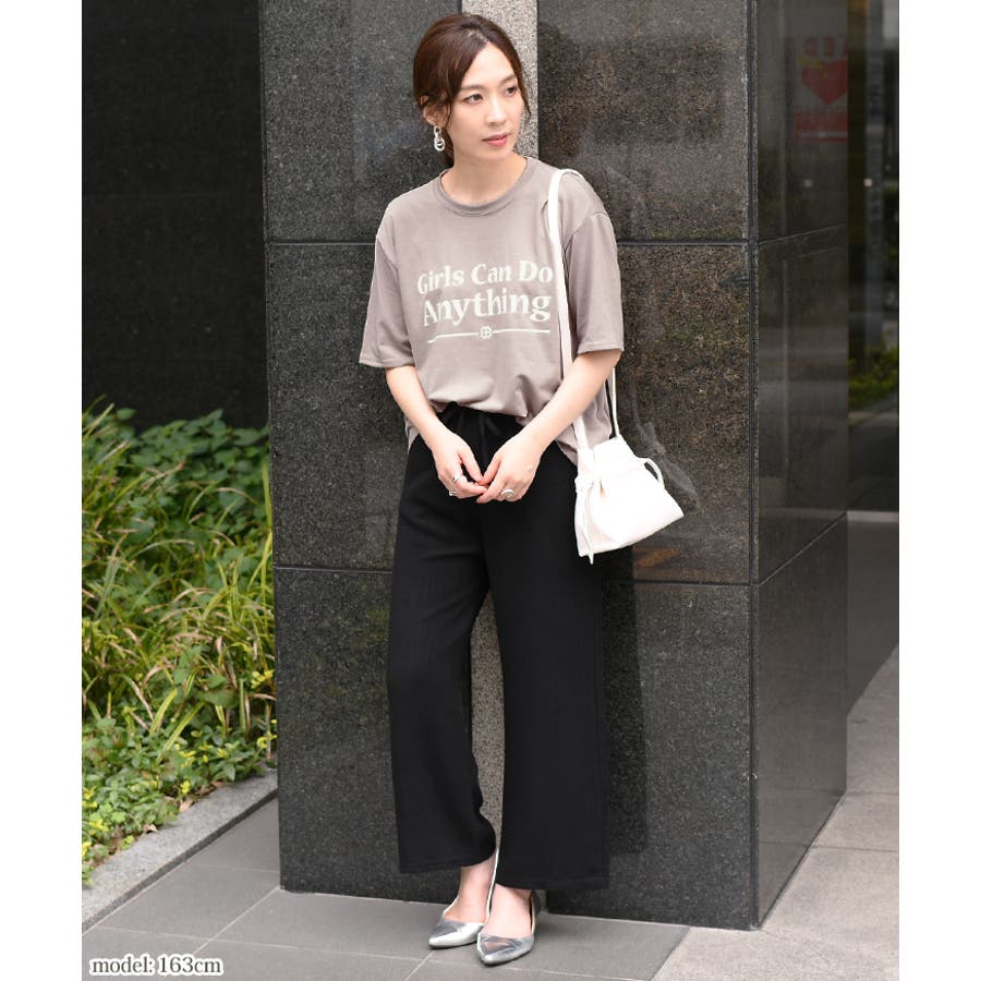 レーヨンブレンドロゴ&フラワープリントTシャツ レディース 半袖[品番