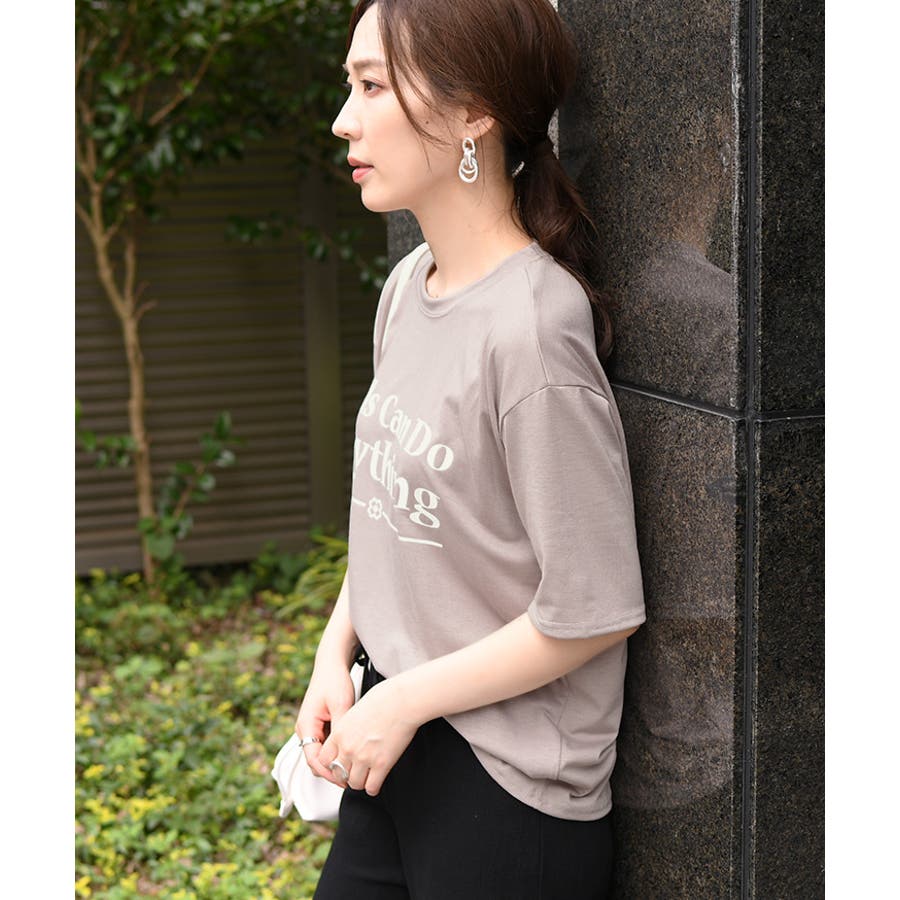 レーヨンブレンドロゴ&フラワープリントTシャツ レディース 半袖[品番