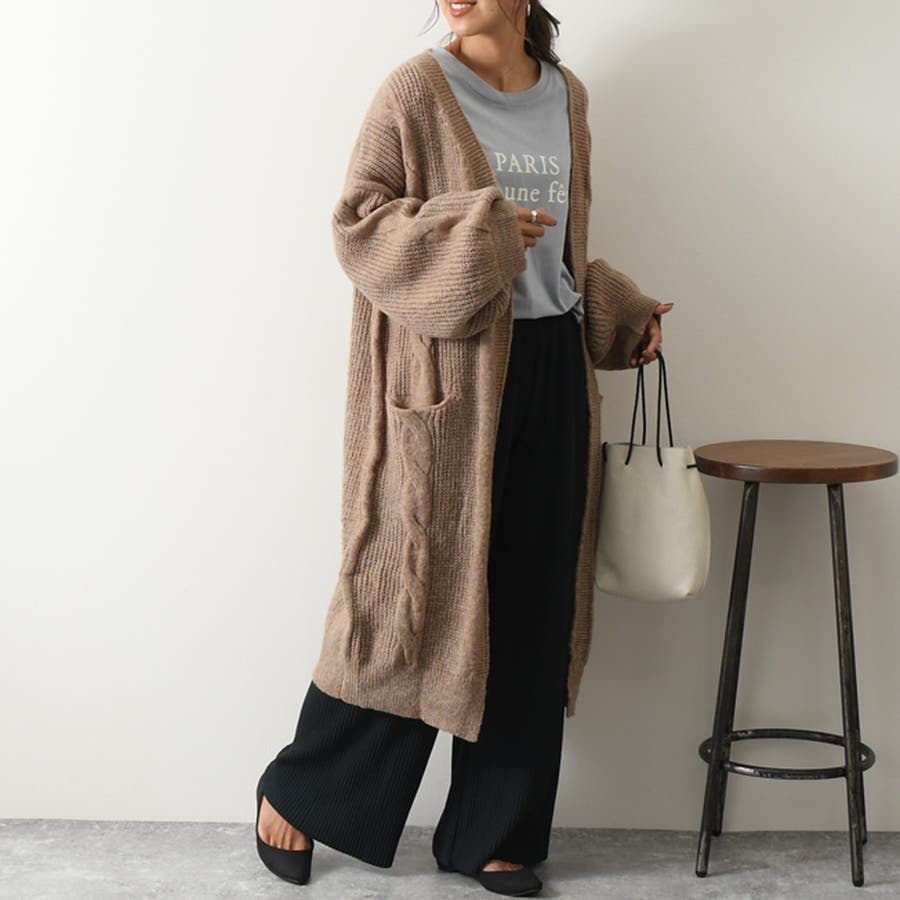 ケーブルラインゆるニットロングカーディガン レディース 秋冬 品番 Jokw Real Style リアルスタイル のレディース ファッション通販 Shoplist ショップリスト
