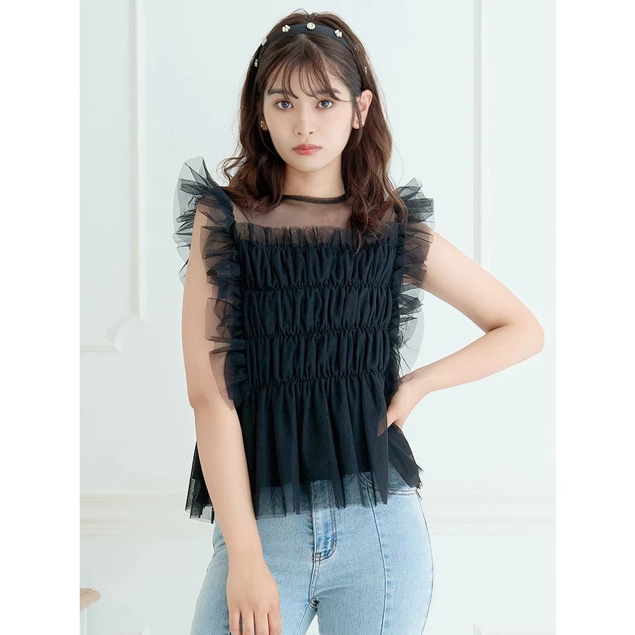 チュールフリル使いノースリーブトップス[品番：PLMW0012227]｜LUDIC  