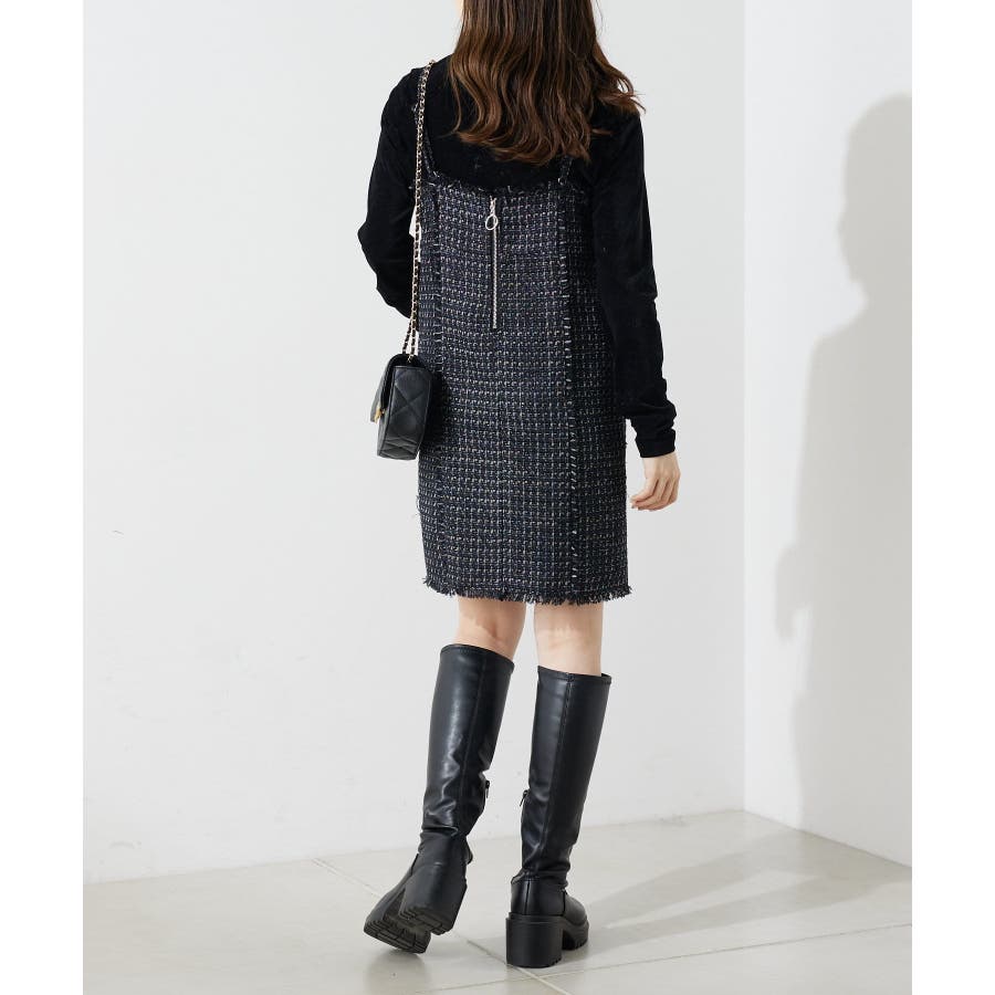 M me eme メゾンツイードミニワンピース　店舗限定カラー ブラック M me eme メゾンツイードミニワンピース 店舗限定カラー