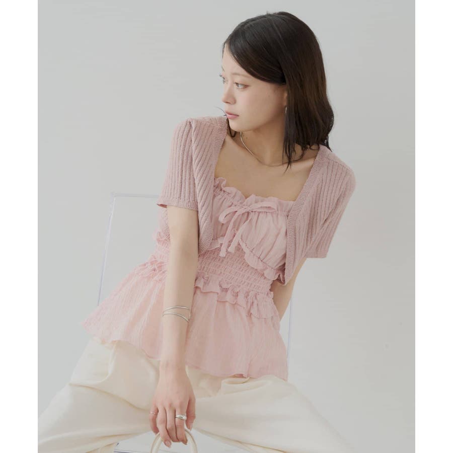 ILLIGO シャーリングボレロトップ ピンクグレー Chico】ニットボレロ+シャーリングキャミSET[品番：PALW0005680]｜PAL