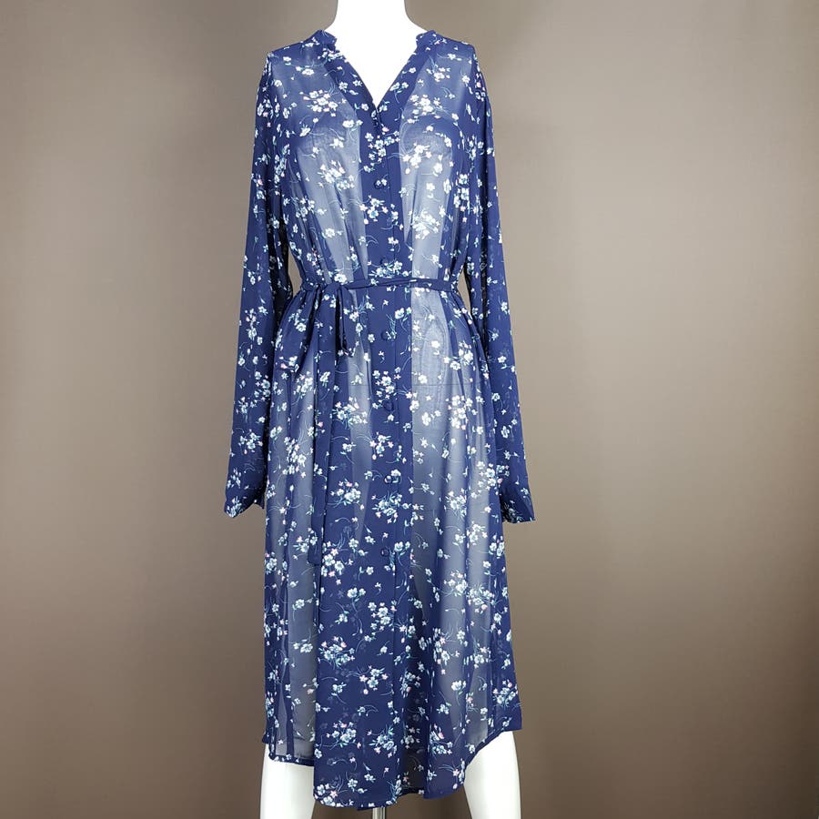 Cacco 花柄ロングシャツワンピース ロングワンピース 2way カーディガン 花柄 シャツワンピース