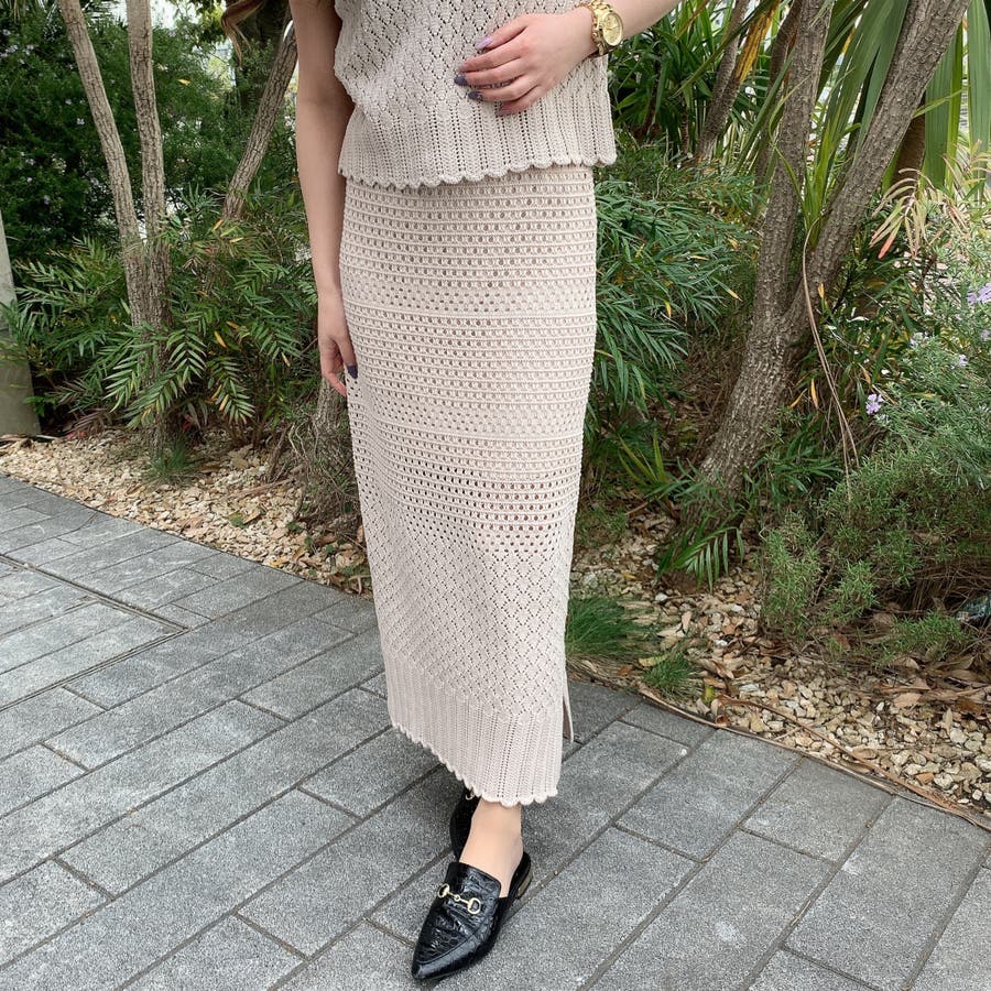 透かし編みスカートセットアップ クロシェ 編み[品番