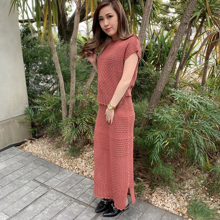 透かし編みスカートセットアップ クロシェ 編み[品番