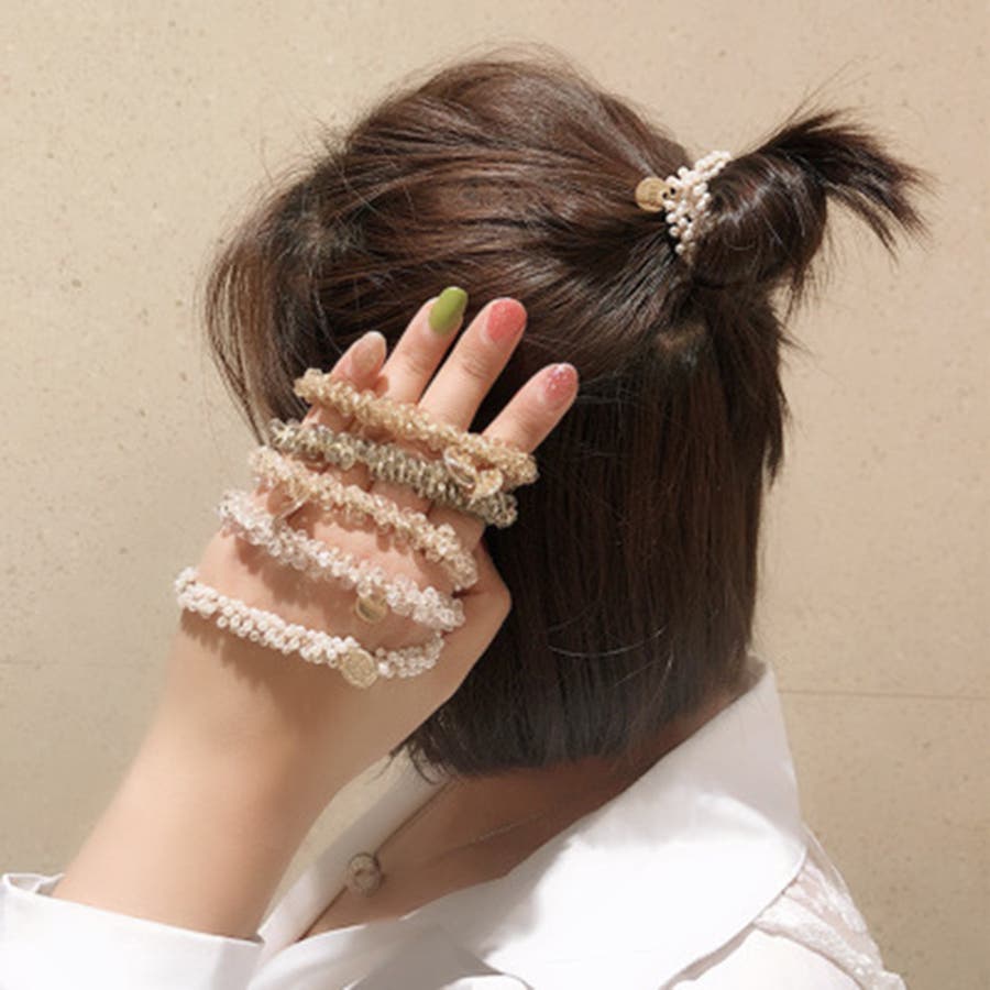 ハーフ シュシュ☆ビーズ ヘアゴム☆ハンドメイド 黄色 - メルカリ