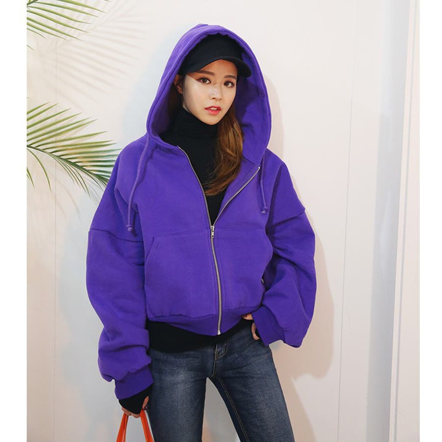 ショートビッグフードパーカー フーディー 裏起毛[品番