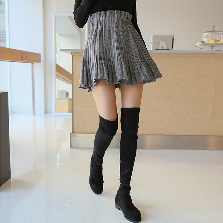 ゆるプリーツミニスカート ゴムウエスト しわ加工[品番