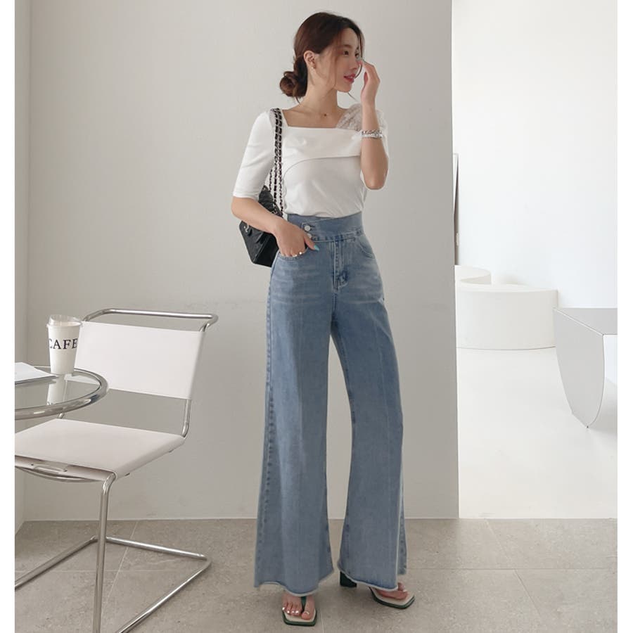 ハイウエストレトロデニムワイドパンツ フレアパンツ ジーンズ