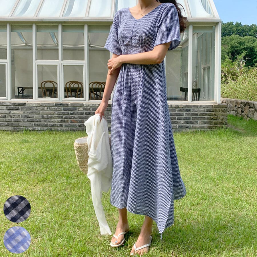 シアサッカーマキシワンピース チェック Vネック 品番 Ad Premium K プレミアムケー のレディースファッション通販 Shoplist ショップリスト