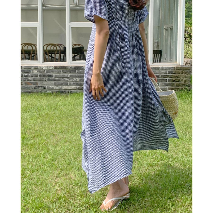 シアサッカーマキシワンピース チェック Vネック 品番 Ad Premium K プレミアムケー のレディースファッション通販 Shoplist ショップリスト