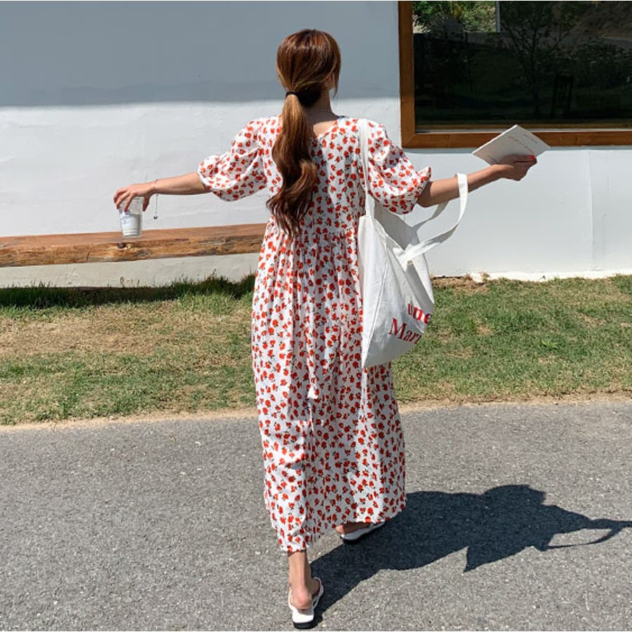 レトロフラワーワンピース ロングワンピース マキシワンピース