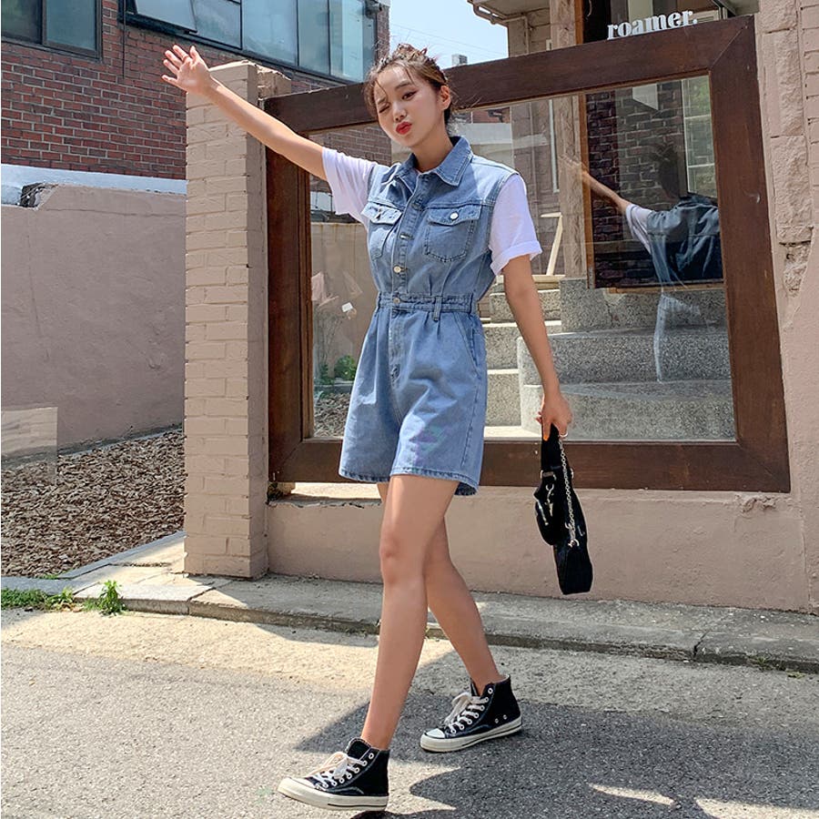 最終値下げ　PERNA ハーフスリーブデニムオールインワン ハーフスリーブデニムオールインワン（つなぎ/オールインワン