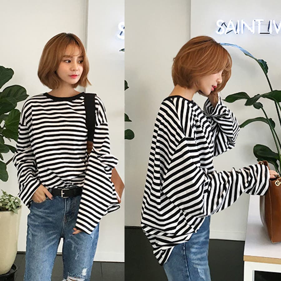 ロングスリーブボーダーTシャツ 長袖 ロンT[品番：AD000007206