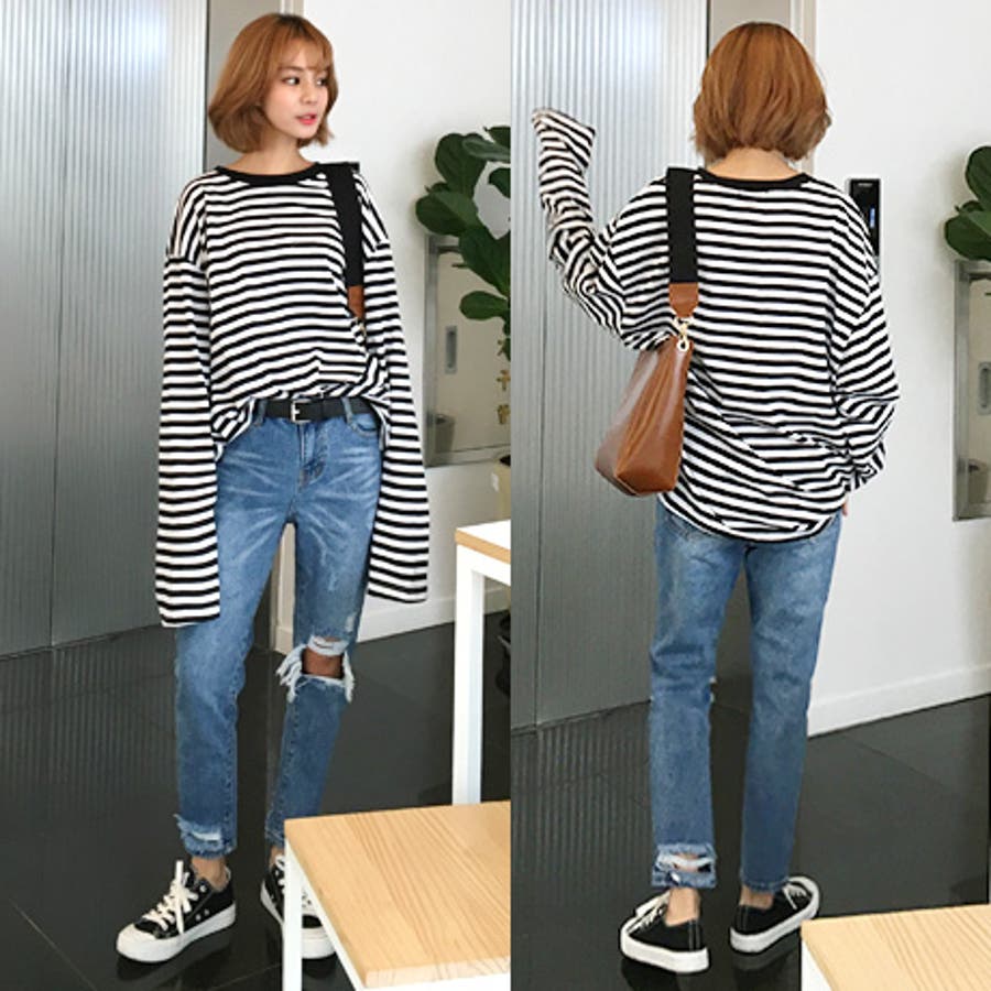ロングスリーブボーダーTシャツ 長袖 ロンT[品番:AD000007206 ロングスリーブボーダーTシャツ 長袖 ロンT[品番:AD000007206