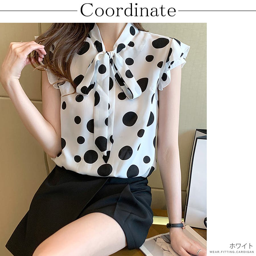 ランダムドット柄ボウタイカラー シフォンブラウス 【M/L】[品番 ランダムドット柄ボウタイカラー シフォンブラウス 【M/L】[品番