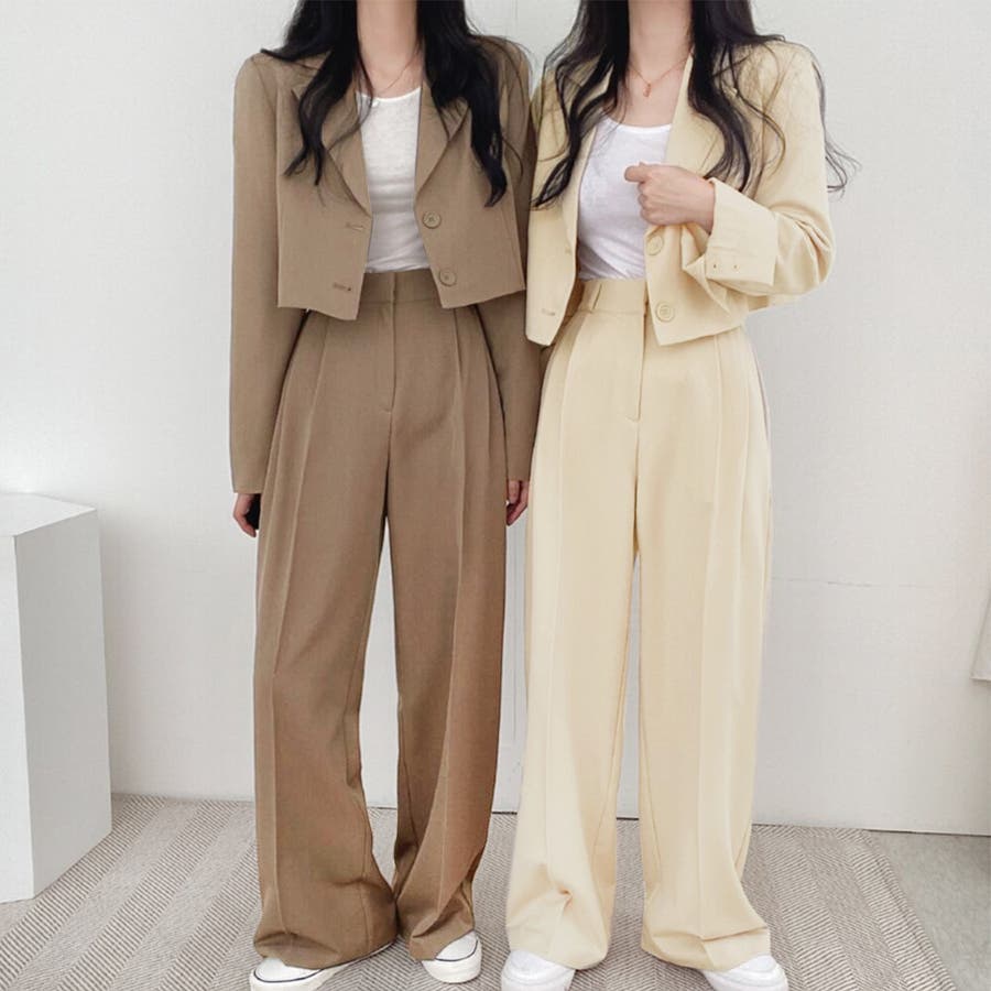 2点セットアップ ショート丈ジャケット＆ワイドパンツ[品番