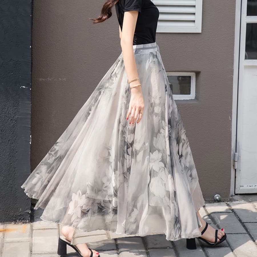 花柄シフォンスカート[品番：PVBW0003436]｜privatebeach