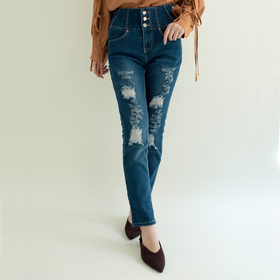 ◇FASHION NOVA◇ハイウエスト ダメージ スキニー デニム US3