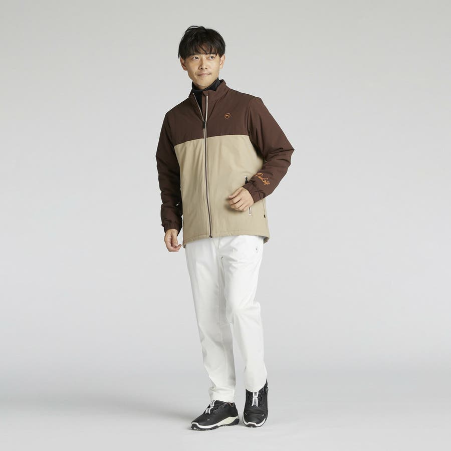 メンズ ゴルフ ストレッチ タフタ カラー ブロック フルジップ