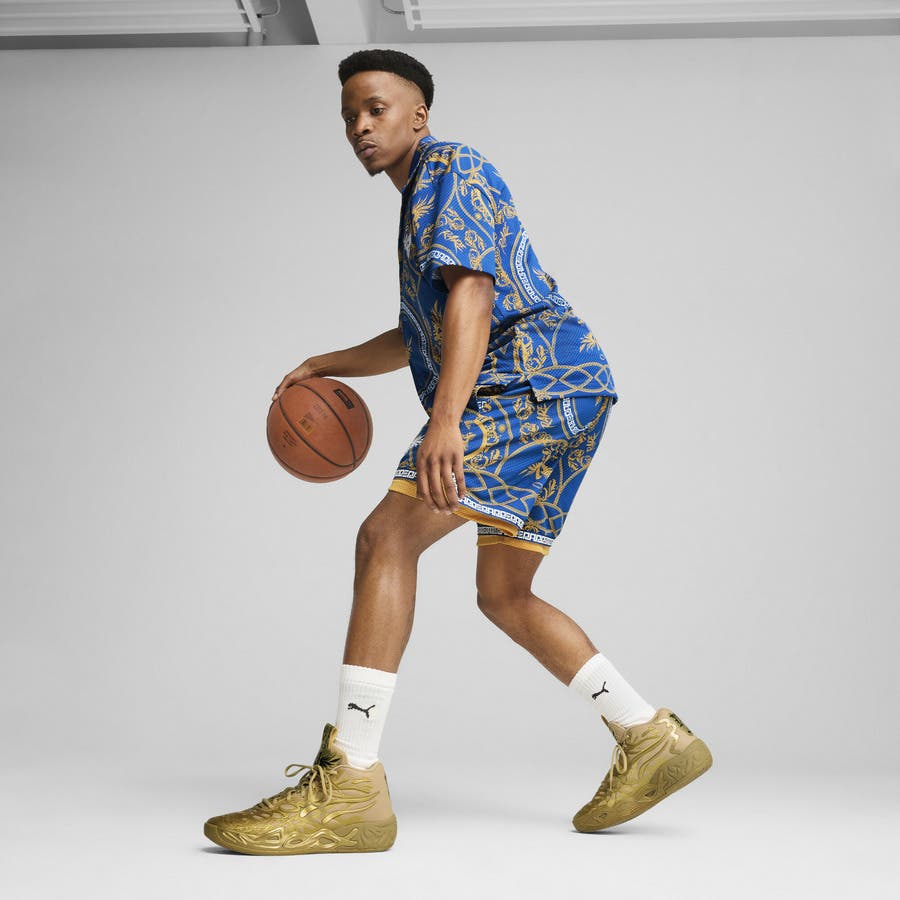 新品 PUMA ラメロボール GOLDEN シャツ＆ショーツ (Mサイズ) Ⓗ メンズ バスケットボール MELO ゴールデン ショーツ[品番：PUMW0007024