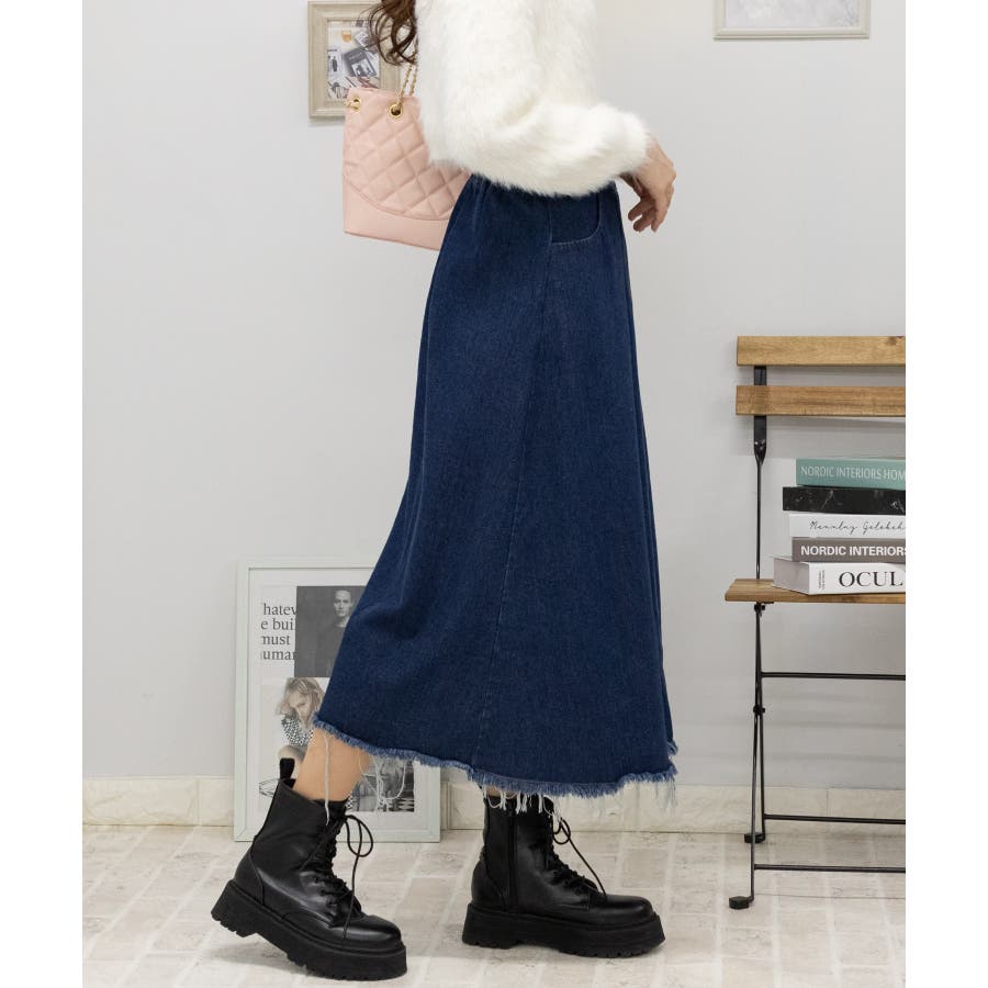 デニムサイドプリーツ ラップダメージスカート[品番 デニムサイドプリーツ ラップダメージスカート[品番