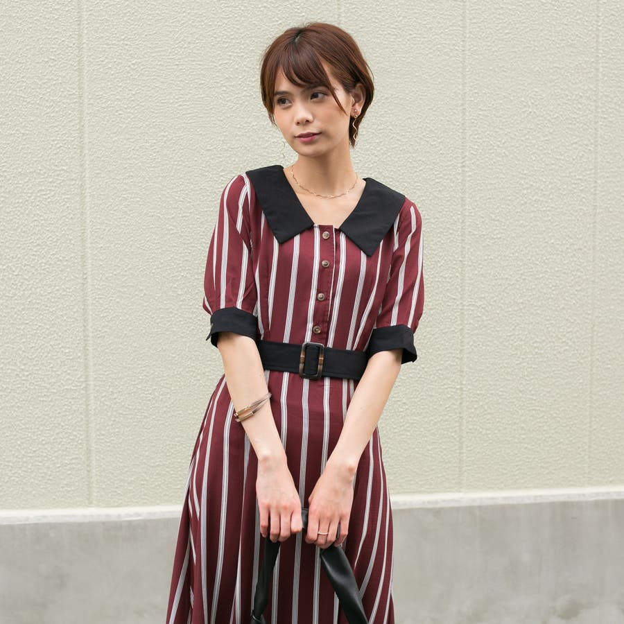 レジメンタルストライプ バイカラー 黒 ベルト付き ロングワンピース 品番 Ppnw Pumpkin Port パンプキンポート のレディースファッション通販 Shoplist ショップリスト