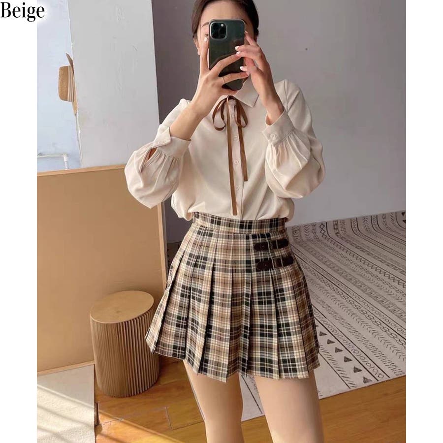 S/M 2サイズサイドベルト付 ラメチェック インパン付 プリーツ