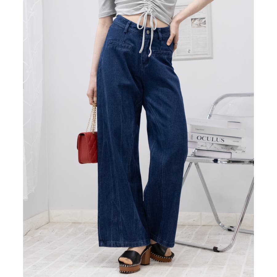 ケイスケカンダ ハイウエスト ウエストリボンワイドパンツ