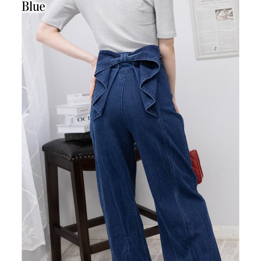 BACKリボン ハイウエストデニムワイドパンツ[品番：PPNW0004169