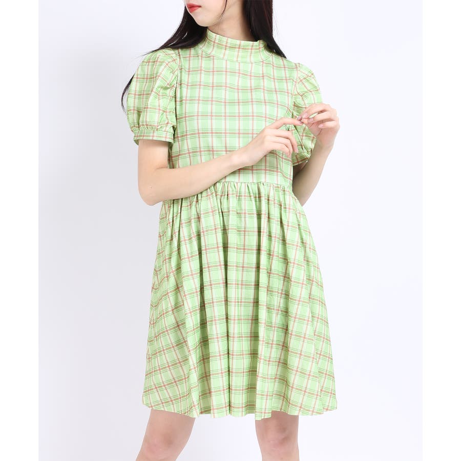 パフスリーブチェックTワンピース[品番：PNYW0003915]｜PUNYUS
